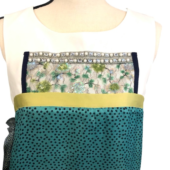 BLEU BLANC ROUGE BIB FRONT EMBROIDERED & BEADED SILK DRESS - Picture 14 of 16